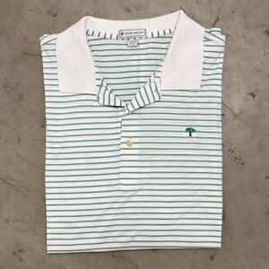 Peter Millar Performance Golf Polo Green White Stripe Bakers Bay Logo XL